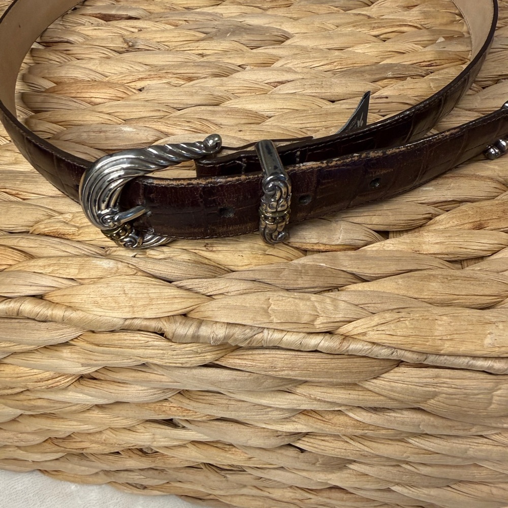 Brighton Dark Brown Croc-Embossed Leather Belt with Silver Buckle Size 32